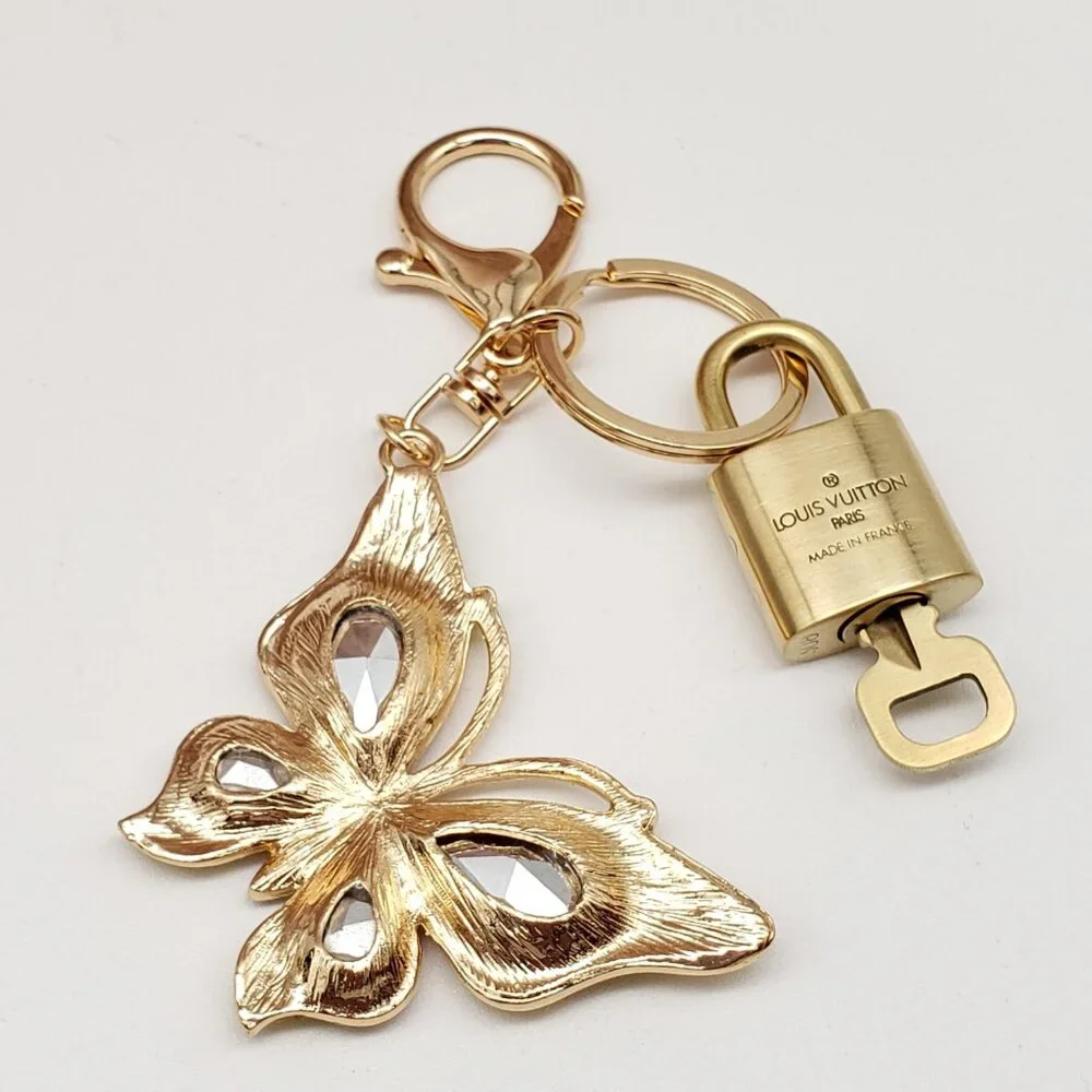 Authentic Louis Vuitton Padlock & Key Gold ✨Unbranded Butterfly Bag Keychain